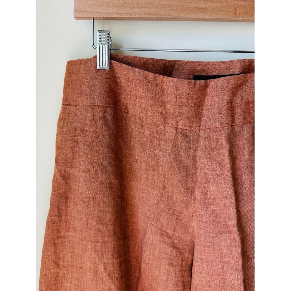 Jones New York 100% Linen Wide Leg Pants Rust Terracotta High Rise Size 12 - Picture 4 of 5